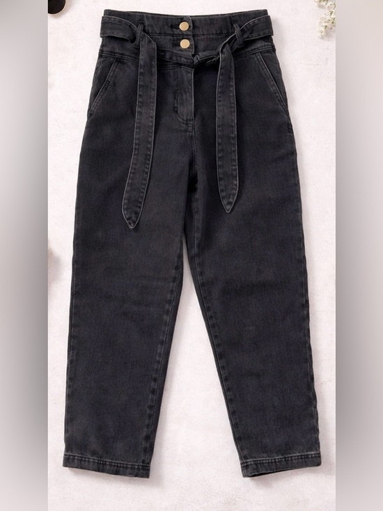 & Other Stories Denim - & other stories black high waist jeans size 4 belted cropped straight leg
